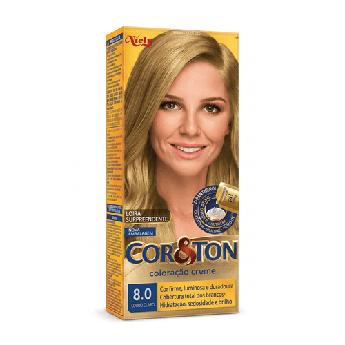 Tintura de Cabelo Niely Cor&Ton Cor 8.0 Louro Claro 1 Unidade