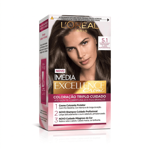 Tintura de Cabelo L'Oréal Excellence Imédia Cor 5.1 Castanho Claro Acinzentado 1 Unidade