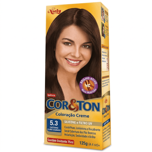 Tintura de Cabelo Niely Cor&Ton Cor 5.3 Castanho Claro Dourado 125g