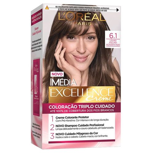 Tintura de Cabelo L'Oréal Excellence Imédia Cor 6.1 Louro Escuro Acinzentado 1 Unidade