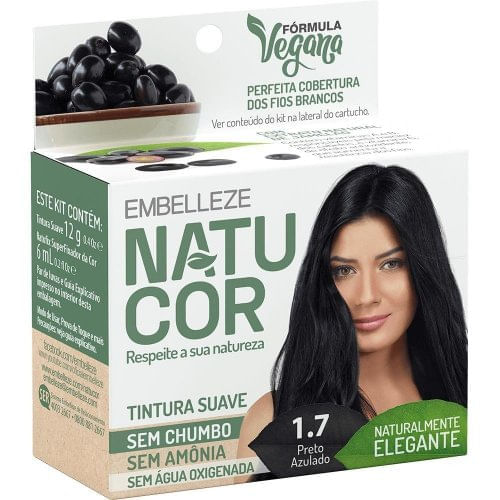 Tintura de Cabelo Embelleze Natucor Cor 1.7 Preto Azulado 12g
