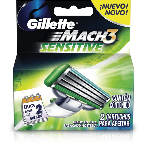 Carga para Aparelho de Barbear Gillette Mach3 Sensitive 2 Unidades