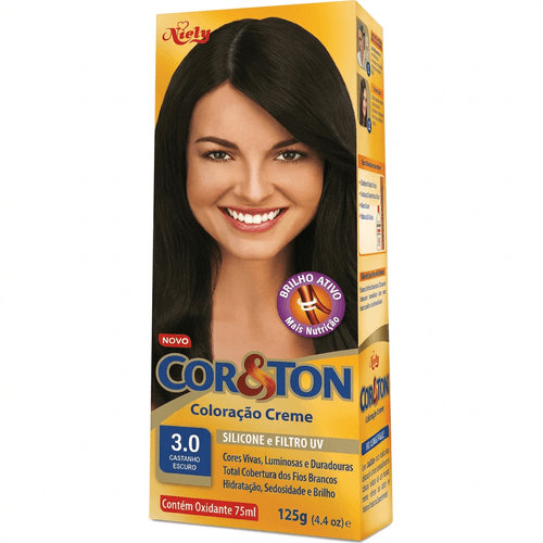Tintura de Cabelo Niely Cor&Ton Cor 3.0 Castanho Escuro 125g