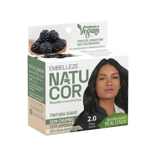 Tintura de Cabelo Embelleze Natucor Cor 2.0 Preto Suave 12g