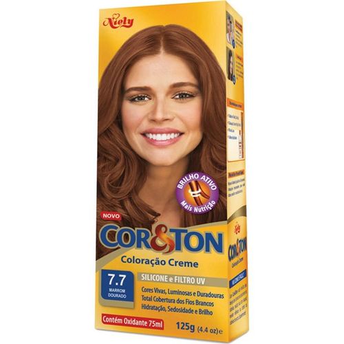 Tintura de Cabelo Niely Cor&Ton Cor 7.7 Marrom Dourado 125g