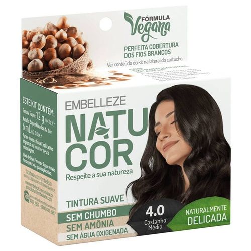 Tintura de Cabelo Natucor Cor 4.0 Castanho Médio 12g