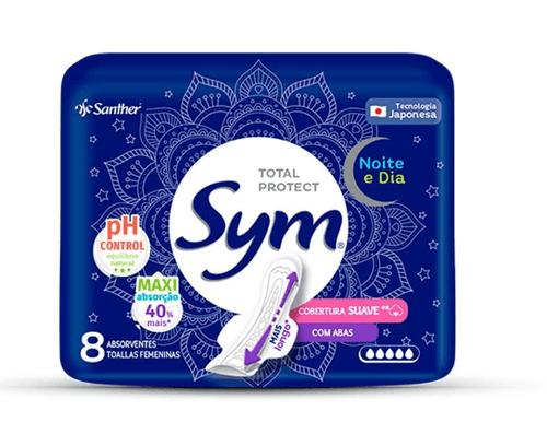 Absorvente Sym Noturno Suave com Abas 8 Unidades