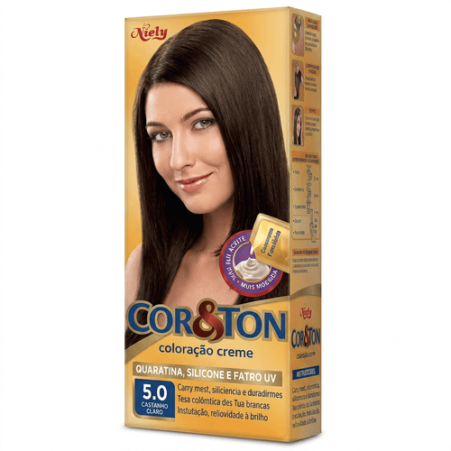 Tintura de Cabelo Niely Cor&Ton Cor 5.0 Castanho Claro 1 Unidade
