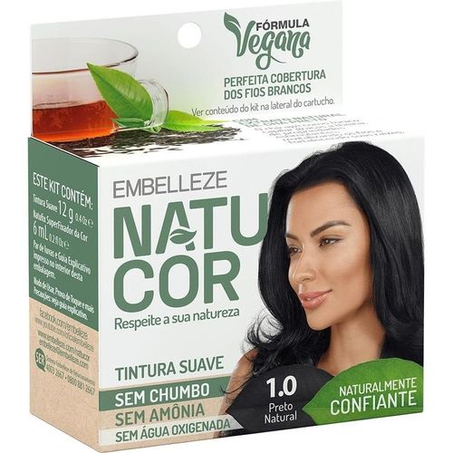 Tintura de Cabelo Embelleze Natucor Cor 1.0 Preto Natural 12g
