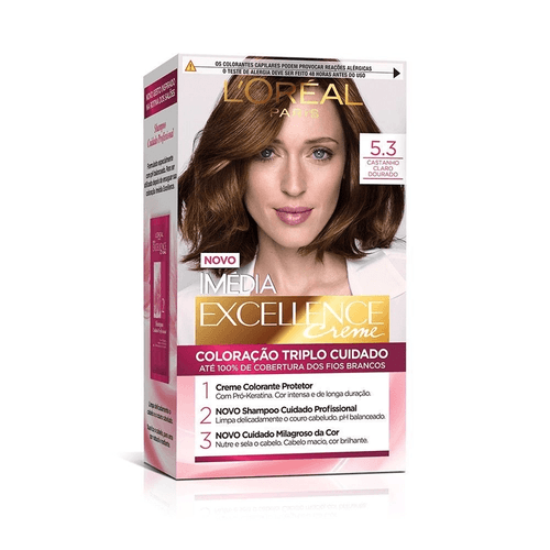 Tintura de Cabelo L'Oréal Excellence Imédia Cor 5.3 Castanho Claro Dourado 1 Unidade