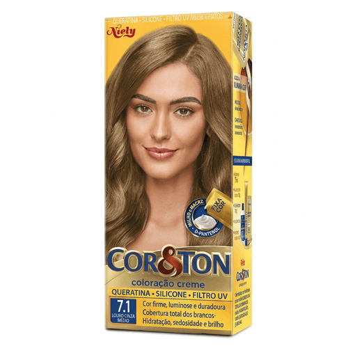 Tintura de Cabelo Niely Cor&Ton Cor 7.1 Louro Cinza Médio 1 Unidade