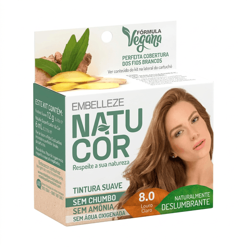 Tintura de Cabelo Embelleze Natucor Cor 8.0 Louro Claro 12g