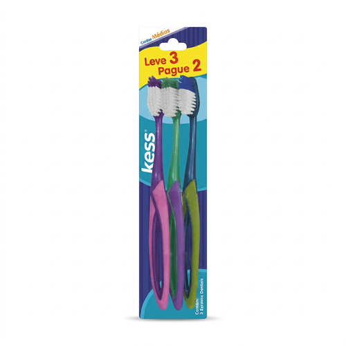 Escova Dental Kess Média 3 Unidades