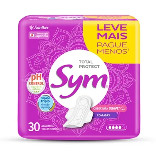 Absorvente Sym Cobertura Suave com Abas 30 Unidades