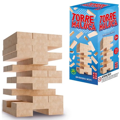 Brinquedo Infantil Jogo Torre Maluca 39 Peças em Madeira