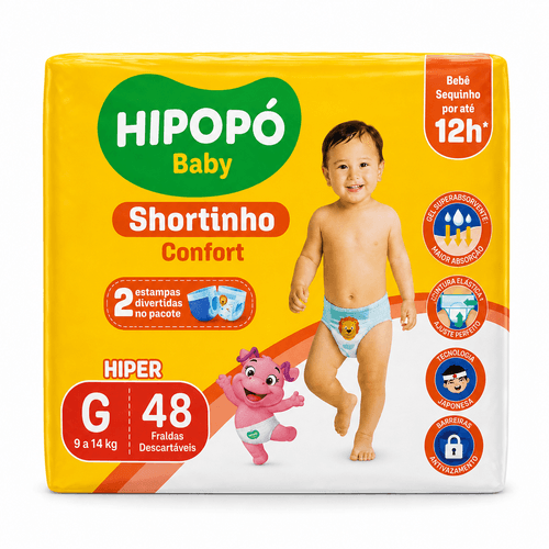 Fralda Hipopó Baby Shortinho Confort Tamanho G - 48 uni