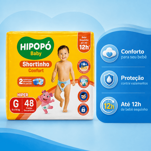 Fralda Hipopó Baby Shortinho Confort Tamanho G - 48 uni