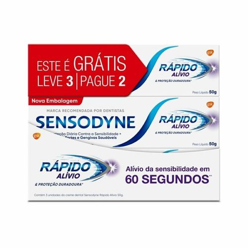Kit Creme Dental Sensodyne Rápido Alívio 3 Unidades 50g