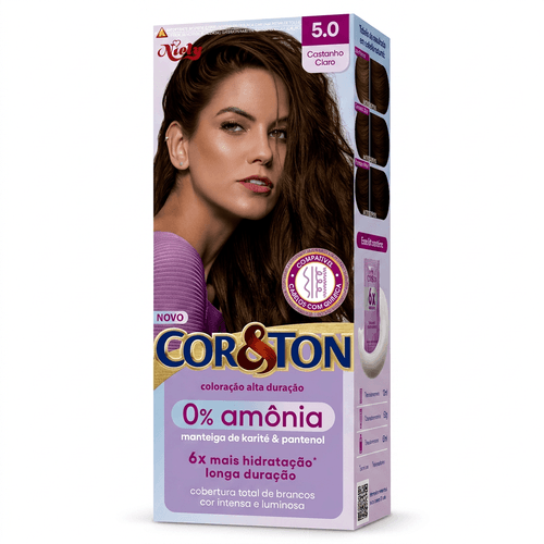 Tintura de Cabelo Niely Cor&Ton 0% Amônia Cor 5.0 Castanho Claro 110ml