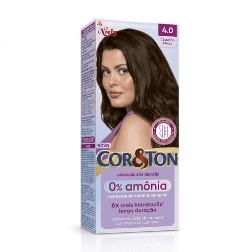 Tintura de Cabelo Niely Cor&Ton 0% Amônia Cor 4.0 Castanho Médio 50g