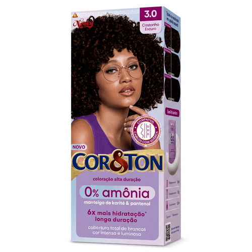 Tintura de Cabelo Niely Cor&amp;Ton 0% Amônia Cor 3.0 Castanho Escuro