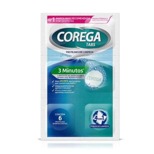 Pastilha de Limpeza para Prótese Corega Tabs 3 Minutos 6 Unidades