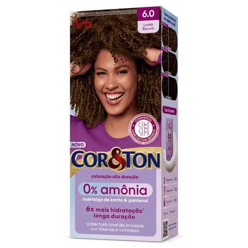 Tintura de Cabelo Niely Cor&Ton 0% Amônia Cor 6.0 Louro Escuro 110g