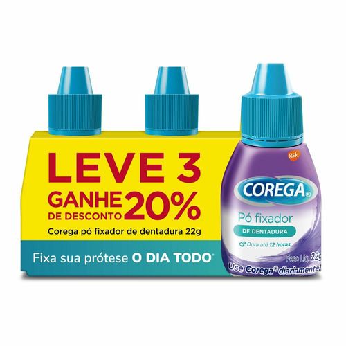 Kit Fixador de Dentadura em Pó Corega 3 Unidades 22g