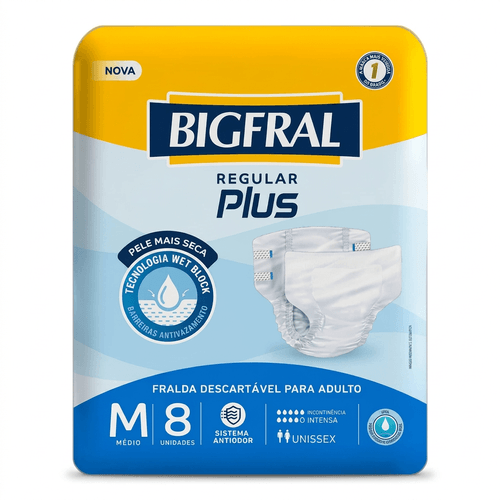 Fralda Geriátrica Bigfral Plus Regular M com 8 Unidades