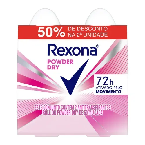 Kit Desodorante Roll-On Feminino Rexona Powder Dry 2 Unidades 50ml