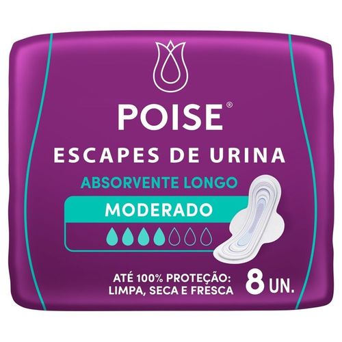 Absorvente Poise Escapes de Urina Longo com Abas 8 Unidades