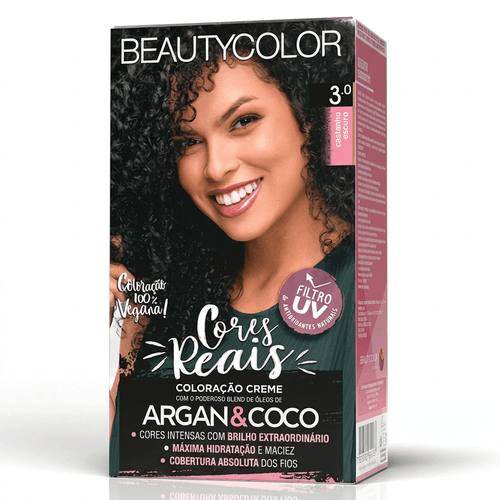 Tintura de Cabelo Beauty Color Mini Kit Cor 3.0 Castanho Escuro 45g