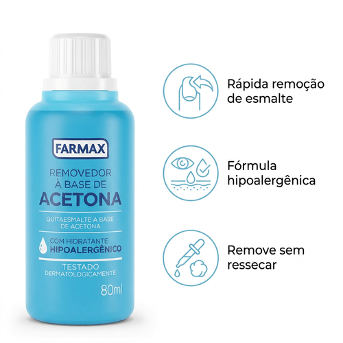 Removedor de Esmalte Farmax Acetona 80ml