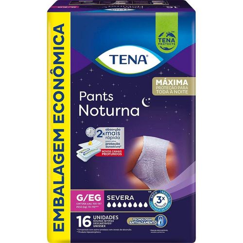Roupa Íntima Tena Pants Noturna Tamanho G/EG 16 Unidades