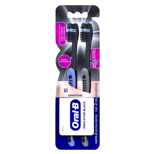 Escova Dental Oral-B Indicator Black Cerdas Extra Macias Carvão Ativado 2 Unidades