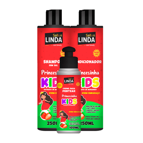 Kit Sallon Linda Princesinha Kids Shampoo 250ml + Condicionador 250ml + Creme de Pentear 100ml