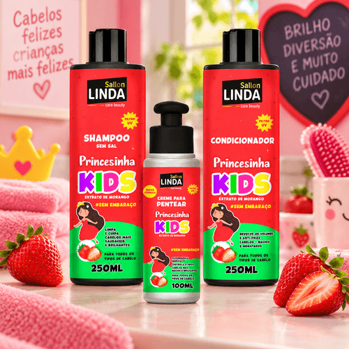 Kit Sallon Linda Princesinha Kids Shampoo 250ml + Condicionador 250ml + Creme de Pentear 100ml