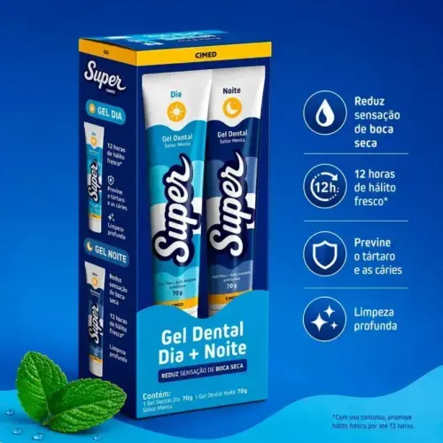 Kit Super Gel Dental Cimed Dia e Noite Menta 2 Unidades 70g