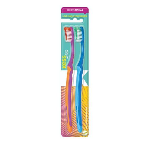 Escova Dental Kess Basic Action Cerdas Médias 2 Unidades