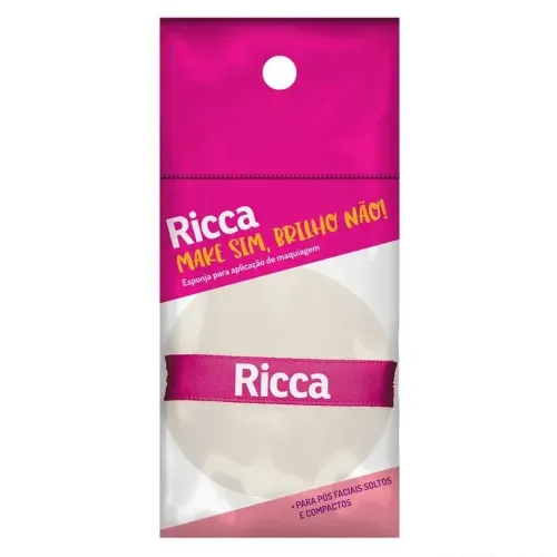 Aplicador para Pó Facial Ricca Cor Branco com Alça Rosa 1 Unidade