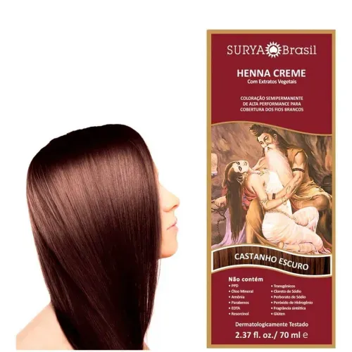 Tintura de Cabelo Surya Brasil Henna Creme Cor Castanho Escuro 70ml