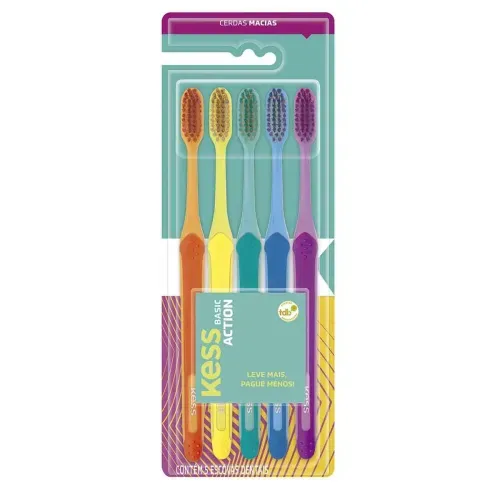 Escova Dental Kess Basic Action Cerdas Macias 5 Unidades