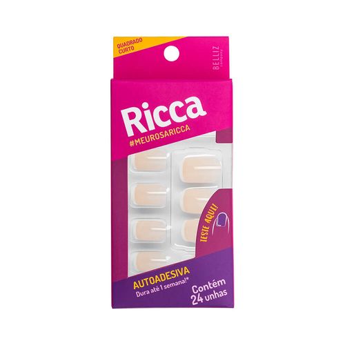 Unhas Postiças Ricca Stick & Go Cor Francesinha Nude 24 Unidades