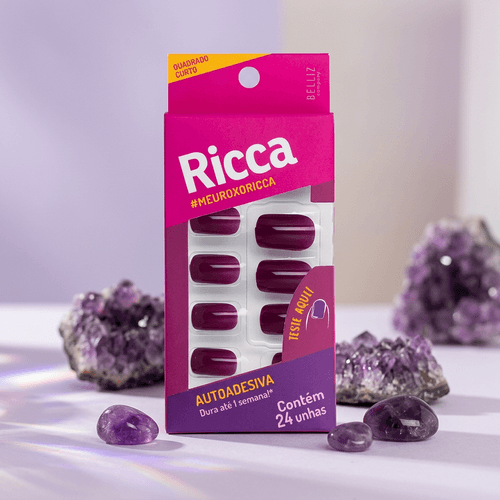 Unhas Postiças Belliz Stick & Go Cor Roxo Ametista 24 Unidades