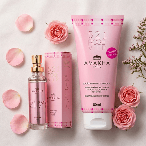 Kit Perfume e Hidratante Feminino VMG Vip Rosé 15ml e 80ml