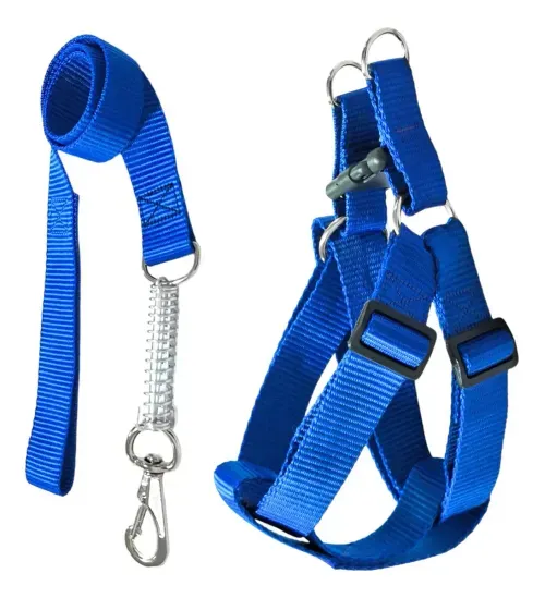 Guia com Peitoral Ajuste Patinha Mais Dog Número 2 - Azul