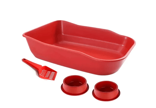 Kit Bandeja Higiênica Pet com Comedouro Mais Cat Vem 4 Itens