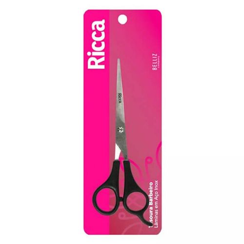 Tesoura de Barbeiro Ricca Cor Prata e Preto 1 Unidade