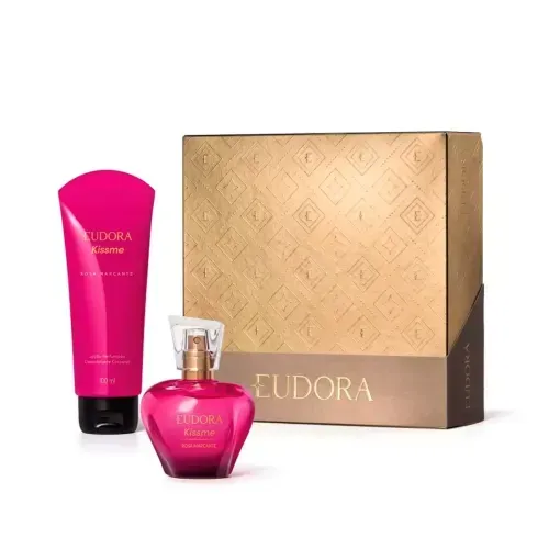 Kit Eudora Deo Colônia Feminina Kiss Me Cor Rosa Marcante 50ml + Hidratante Corporal 100ml