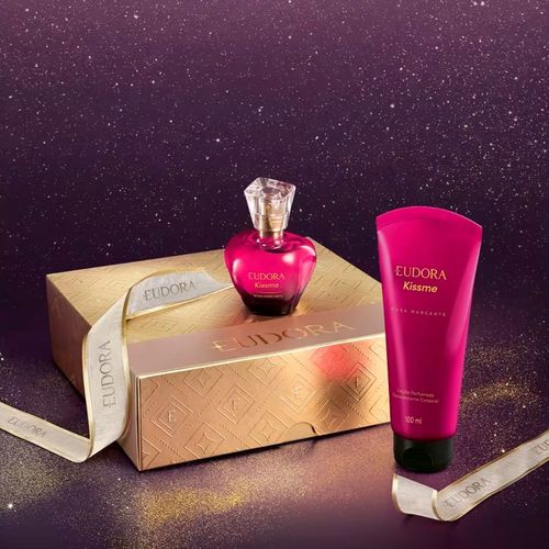 Kit Eudora Deo Colônia Feminina Kiss Me Cor Rosa Marcante 50ml + Hidratante Corporal 100ml